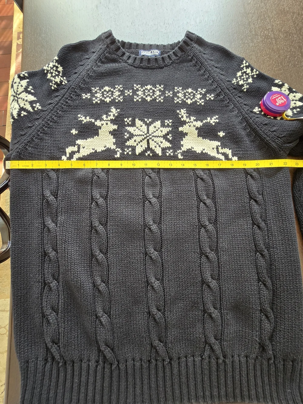 Lands' End Black and White Fair Isle Reindeer Cable-Knit Crewneck Sweater
